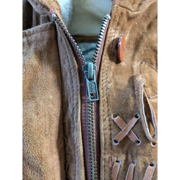 Vintage Ruggedwear Leather Coat-Sm (Fits M/L) - Womens-Faux Shearling Lined-Read - Picture 5 of 16